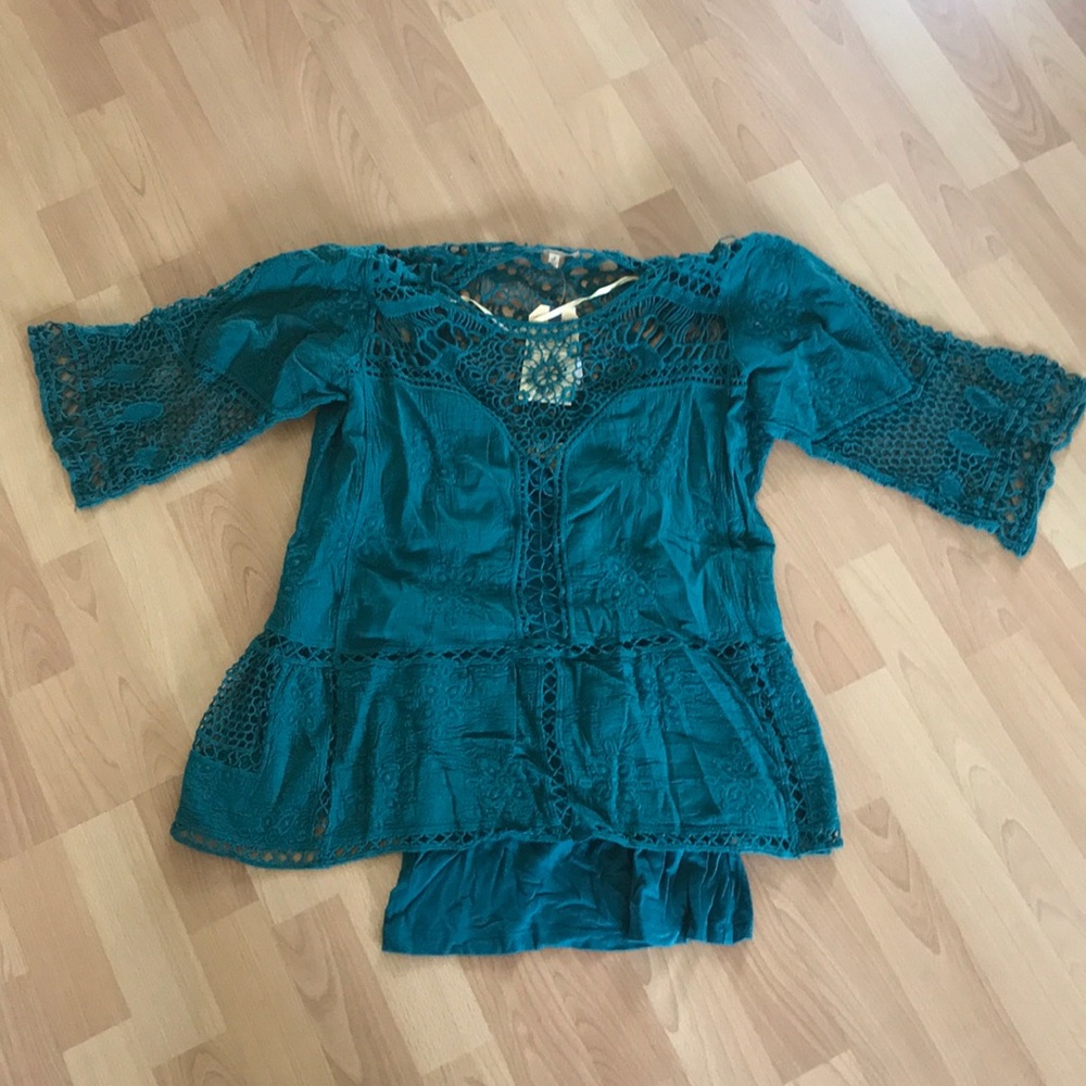 Flowy teal lace top